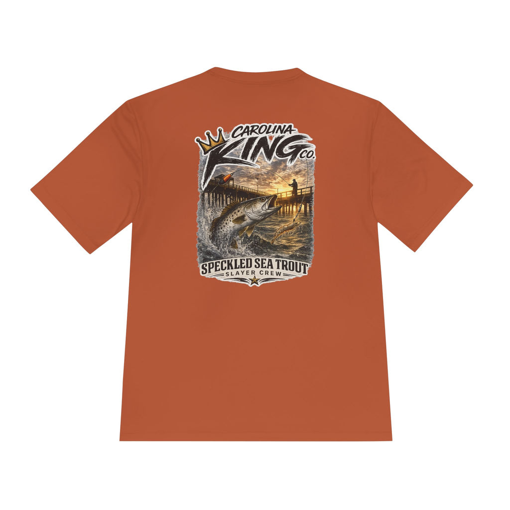 Carolina King Speckled Sea Trout Tee | Fishing Pier Sunset Graphic