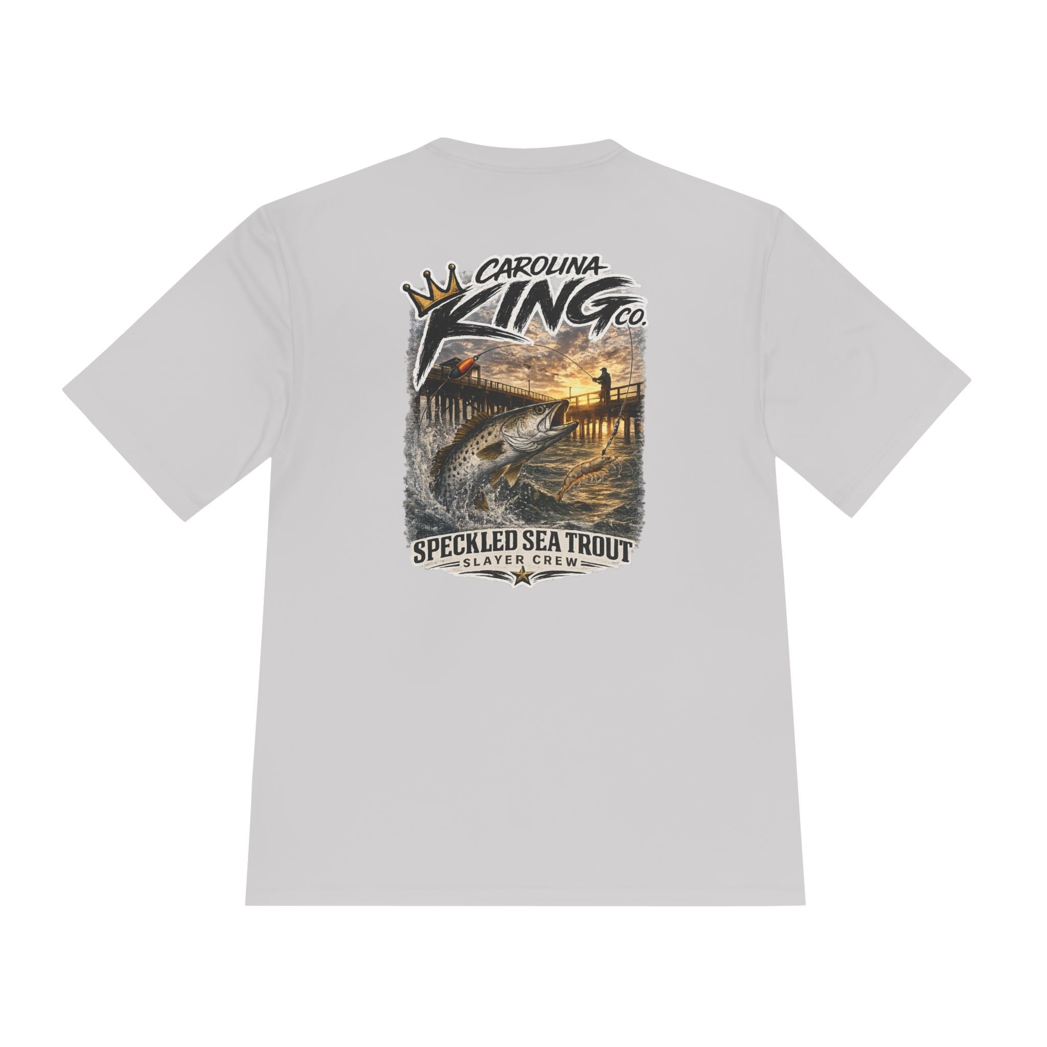 Carolina King Speckled Sea Trout Tee | Fishing Pier Sunset Graphic