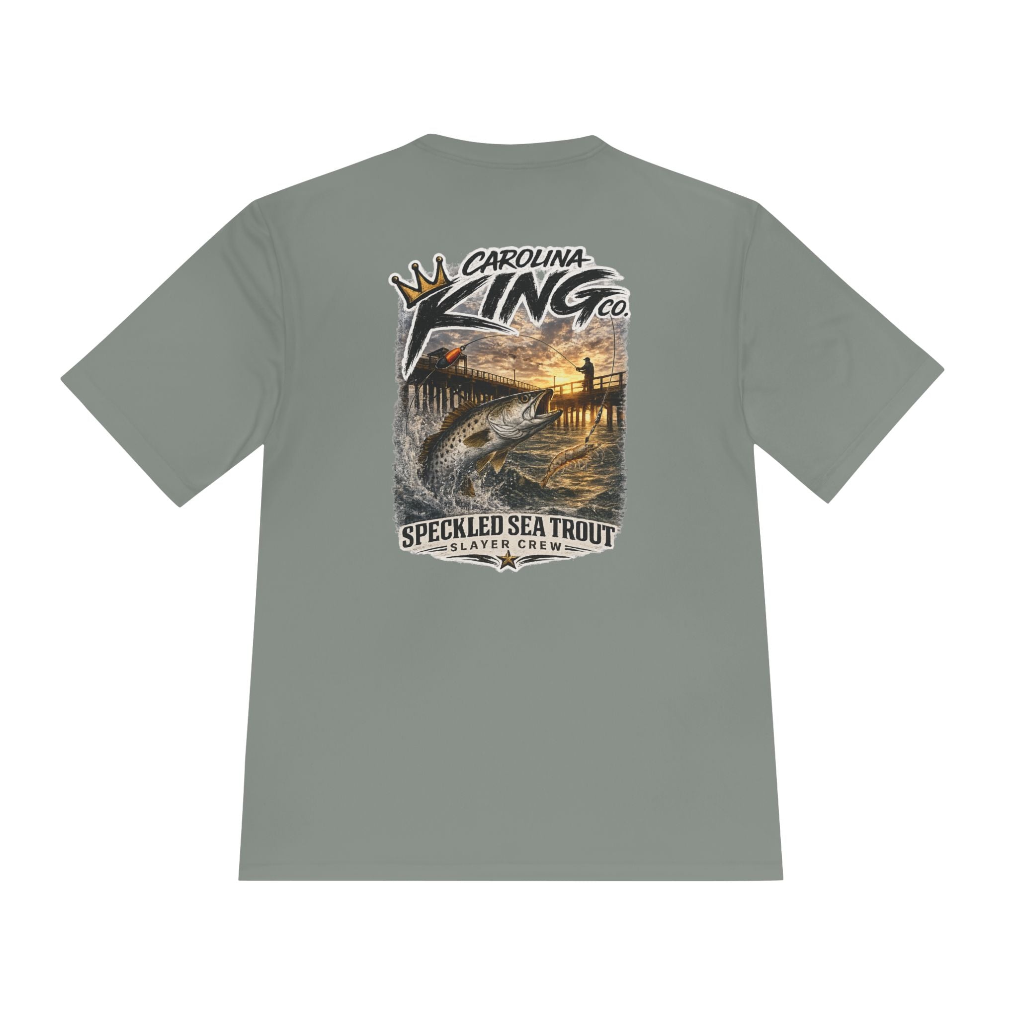 Carolina King Speckled Sea Trout Tee | Fishing Pier Sunset Graphic