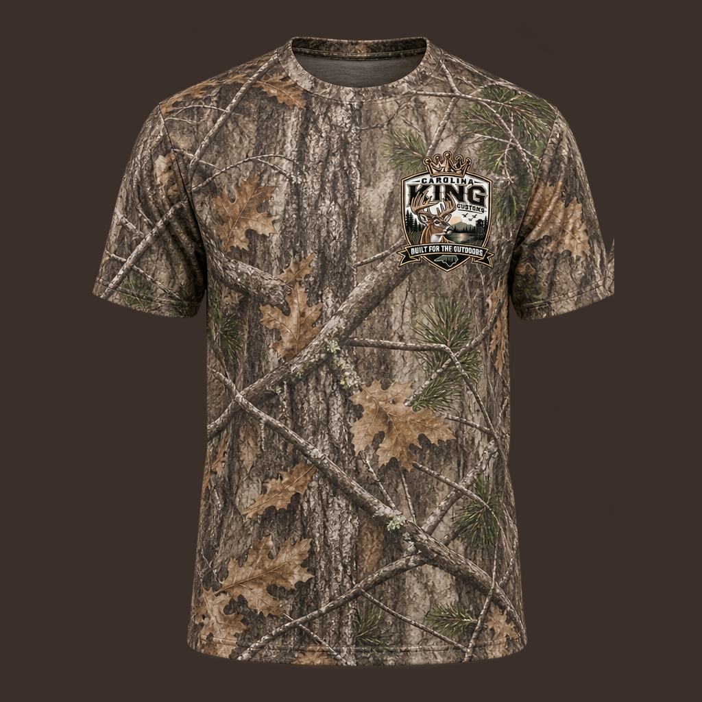 Carolina King Customs Performance Tee — Camo Skull Outdoor Fishing & Hunting Shirt