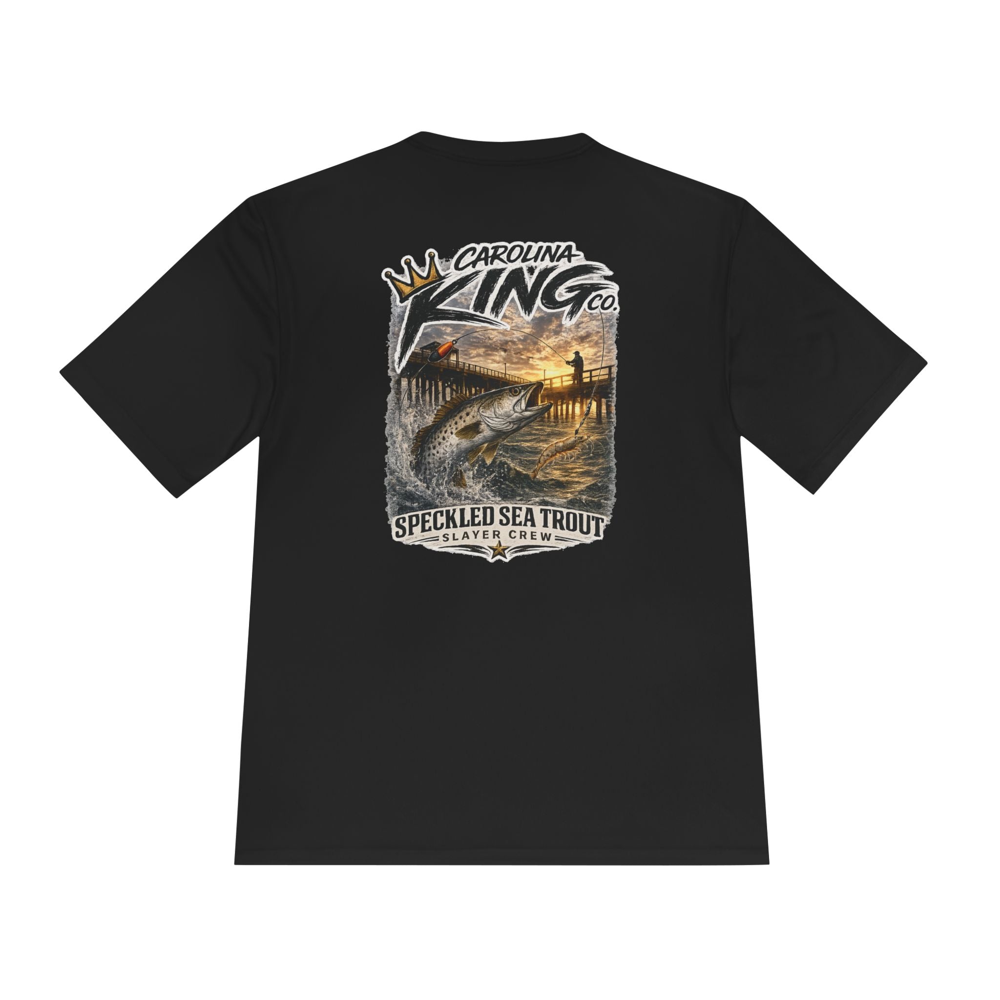 Carolina King Speckled Sea Trout Tee | Fishing Pier Sunset Graphic