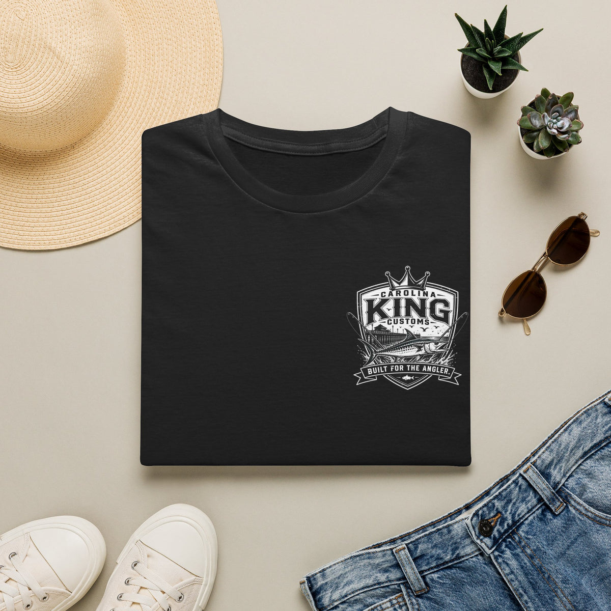 King Customs Logo T‑Shirt — Vintage 'King Customs: Built for the Average' Chest Print