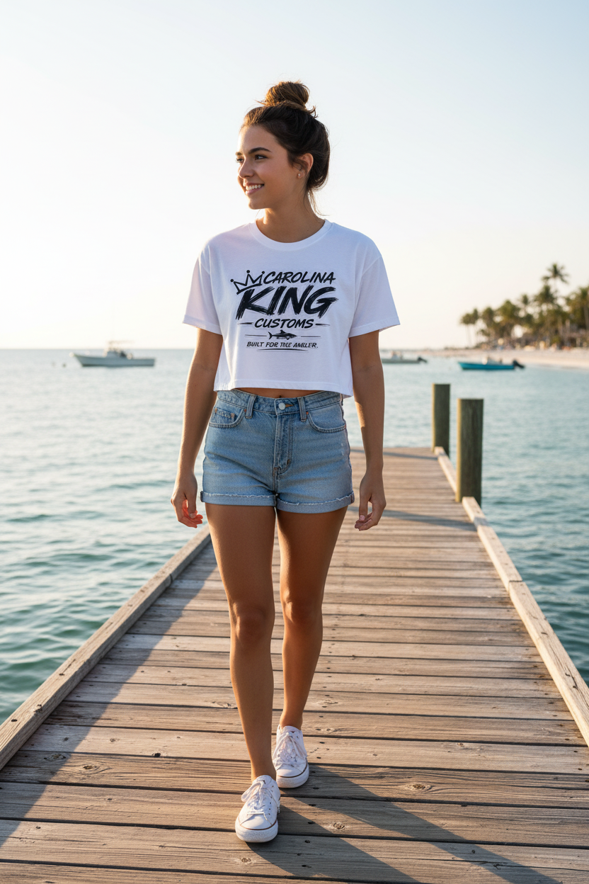 Carolina King Customs logo Cropped T-Shirt | Fishing graphic tee