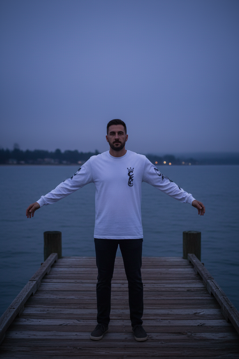 Crown CKC Script Chest Logo Long Sleeve T-Shirt | Minimal Hipster Streetwear