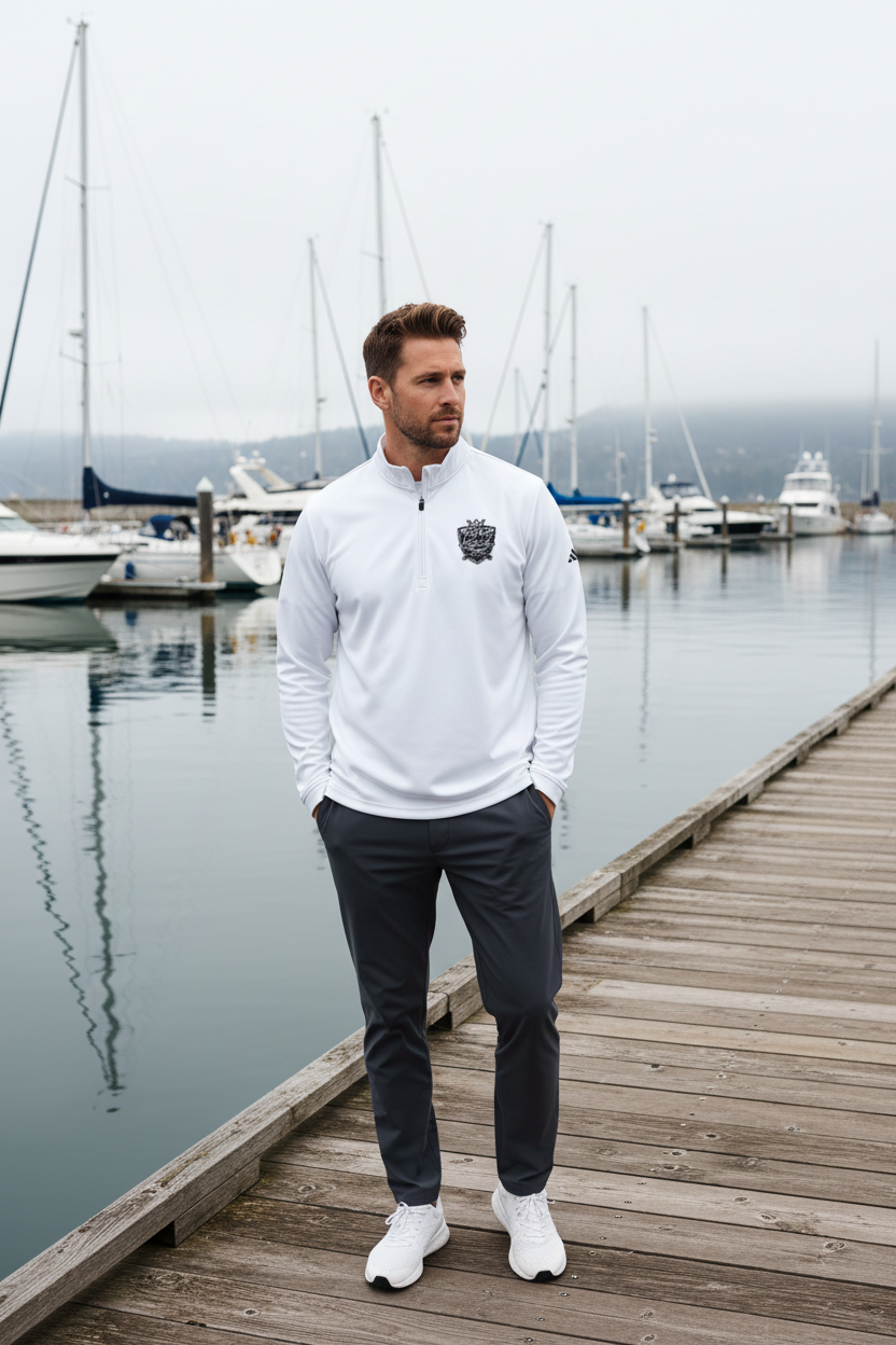Skull Crown embroidery Quarter-Zip Pullover | White athletic top